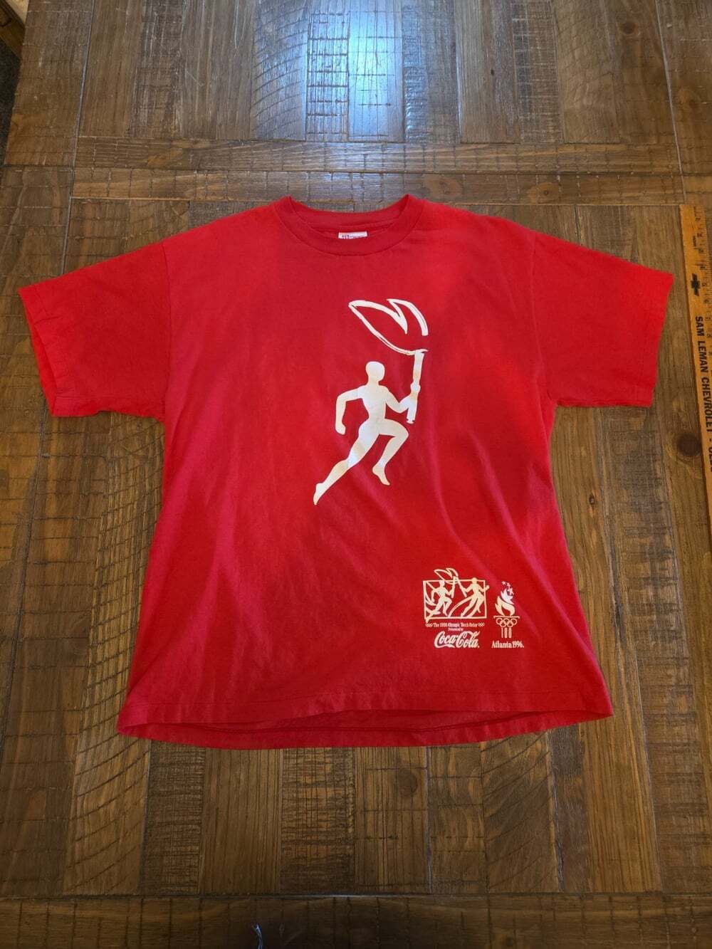 VINTAGE 1996 Atlanta Olympic Games Coca Cola Shirt L Red Double Sided SS Always